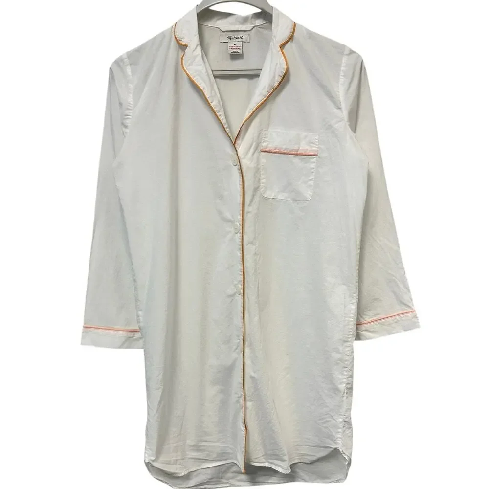 Madewell White Button Down Poplin Bedtime Nightshirt Preppy Coastal Grandma Airy